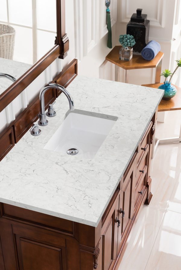 Brookfield 48 inch Bathroom Vanity in Warm Cherry With Eternal Jasmine Pearl Quartz Top