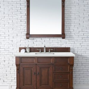 Brookfield 48 inch Bathroom Vanity in Warm Cherry With Ethereal Noctis Quartz Top