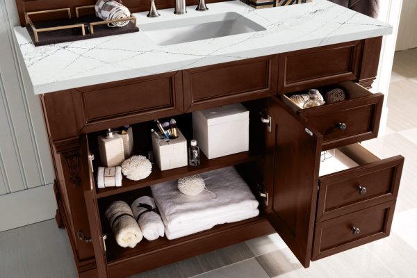 Brookfield 48 inch Bathroom Vanity in Warm Cherry With Ethereal Noctis Quartz Top