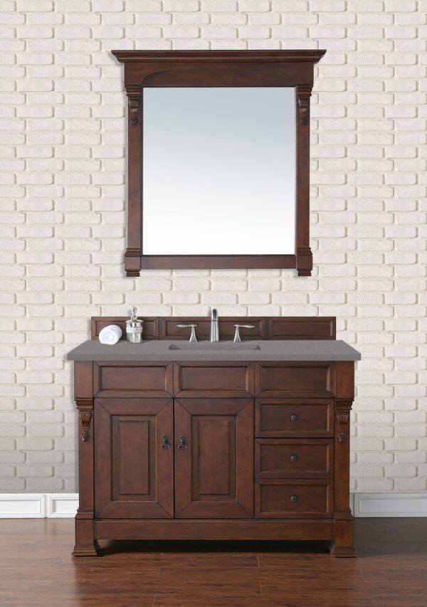 Brookfield 48 inch Bathroom Vanity in Warm Cherry With Grey Expo Quartz Top