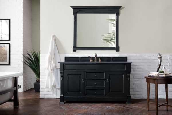 Brookfield 60 inch Single Bathroom Vanity in Antique Black With Charcoal Soapstone Quartz Top