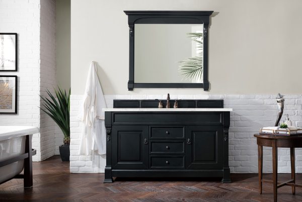 Brookfield 60 inch Single Bathroom Vanity in Antique Black With Eternal Jasmine Pearl Quartz Top