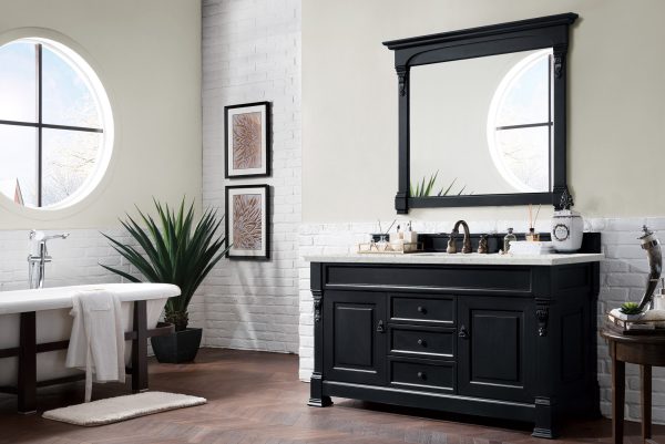 Brookfield 60 inch Single Bathroom Vanity in Antique Black With Eternal Jasmine Pearl Quartz Top