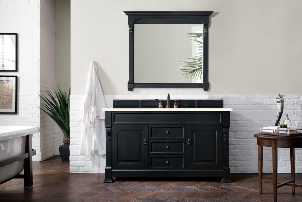 Brookfield 60 inch Single Bathroom Vanity in Antique Black With Eternal Marfil Quartz Top