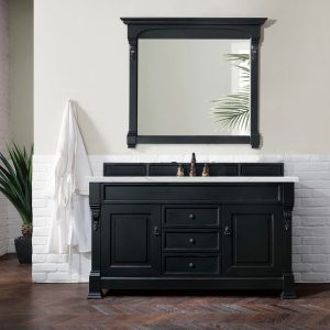 Brookfield 60 inch Single Bathroom Vanity in Antique Black With Ethereal Noctis Quartz Top