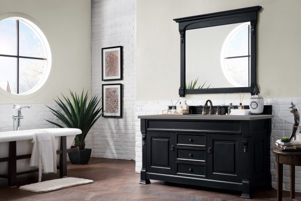 Brookfield 60 inch Single Bathroom Vanity in Antique Black With Grey Expo Quartz Top