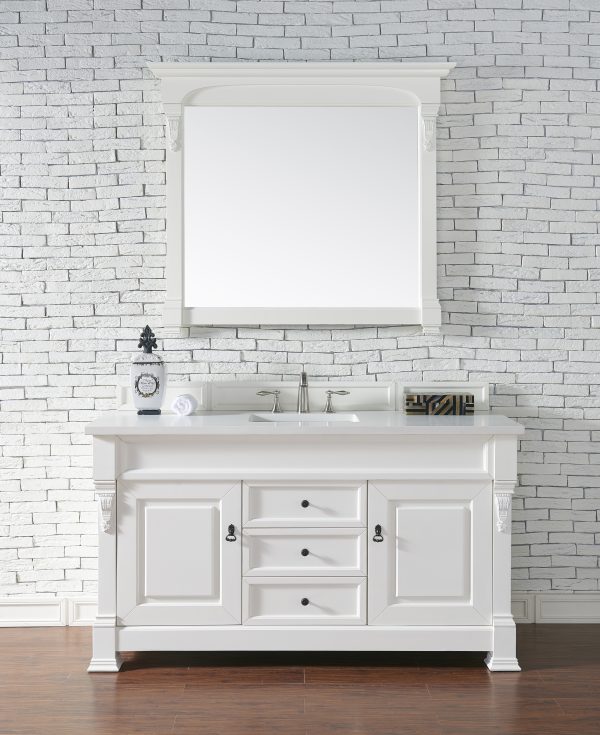 Brookfield 60 inch Single Bathroom Vanity in Bright White With White Quartz Top