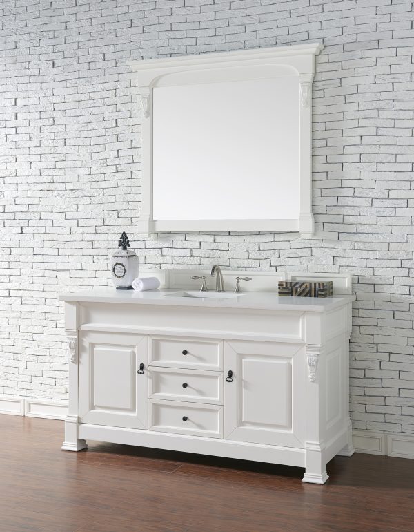 Brookfield 60 inch Single Bathroom Vanity in Bright White With White Quartz Top