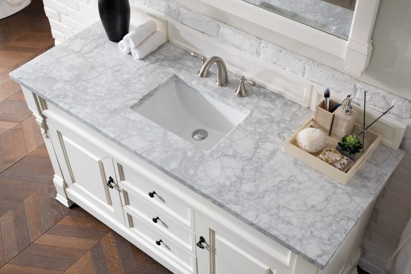 Brookfield 60 inch Single Bathroom Vanity in Bright White With Carrara Marble Top Top
