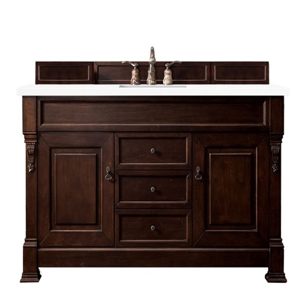 Brookfield 60 inch Single Bathroom Vanity in Burnished Mahogany With White Quartz Top
