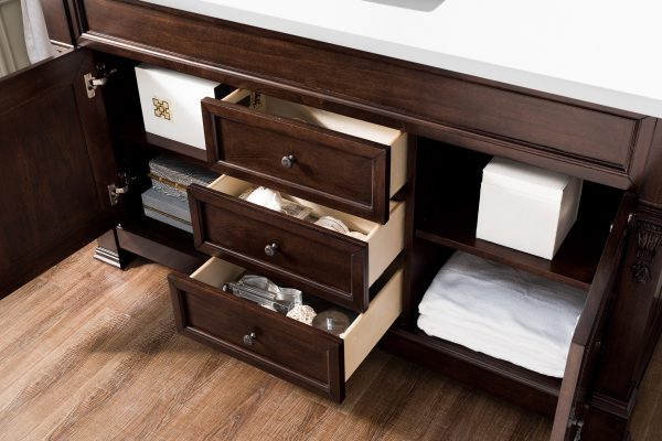 Brookfield 60 inch Single Bathroom Vanity in Burnished Mahogany With White Quartz Top