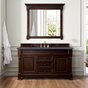 Brookfield 60 inch Single Bathroom Vanity in Burnished Mahogany With Charcoal Soapstone Quartz Top