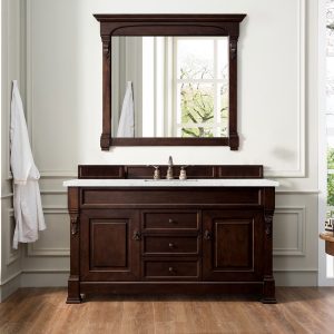 Brookfield 60 inch Single Bathroom Vanity in Burnished Mahogany With Eternal Jasmine Pearl Quartz Top