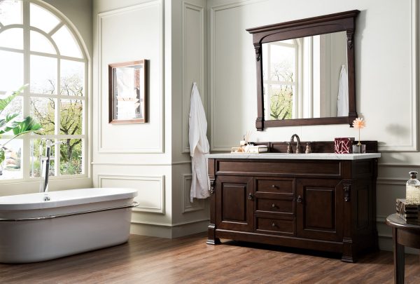 Brookfield 60 inch Single Bathroom Vanity in Burnished Mahogany With Eternal Jasmine Pearl Quartz Top