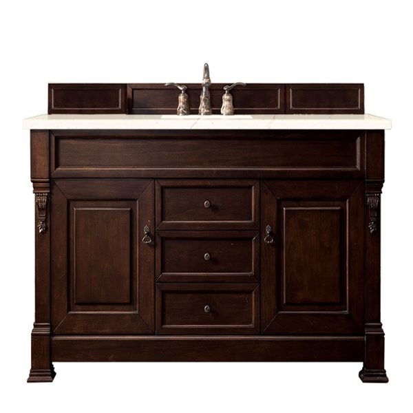 Brookfield 60 inch Single Bathroom Vanity in Burnished Mahogany With Eternal Marfil Quartz Top