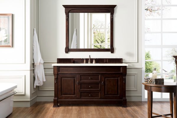 Brookfield 60 inch Single Bathroom Vanity in Burnished Mahogany With Eternal Marfil Quartz Top