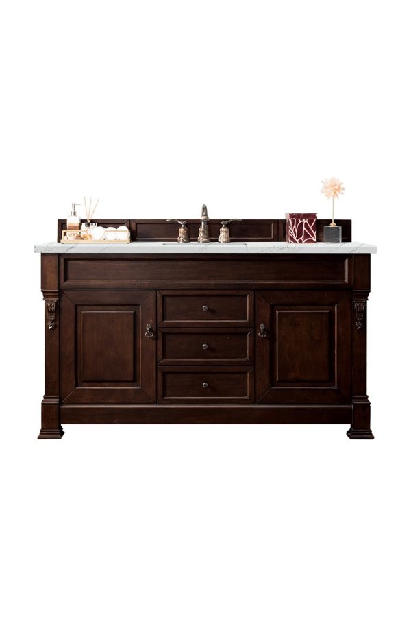 Brookfield 60 inch Single Bathroom Vanity in Burnished Mahogany With Ethereal Noctis Quartz Top