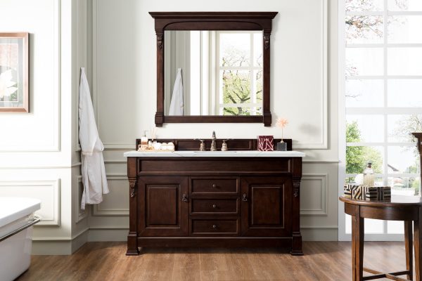 Brookfield 60 inch Single Bathroom Vanity in Burnished Mahogany With Ethereal Noctis Quartz Top