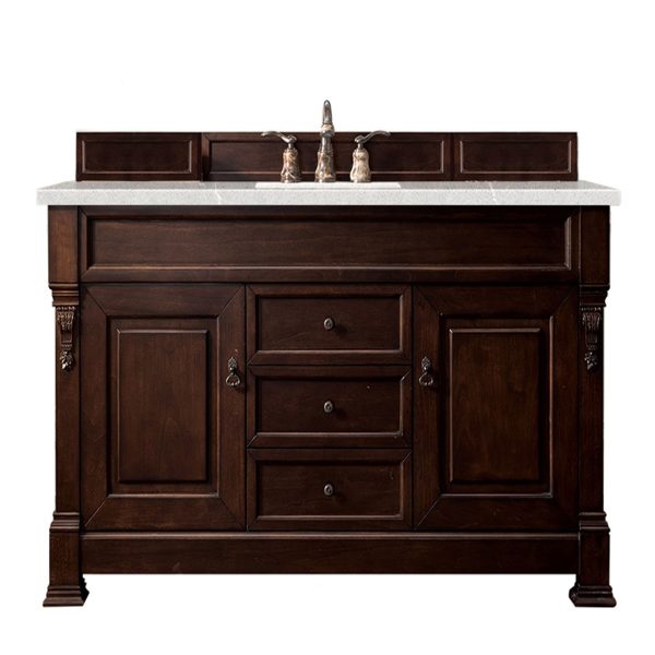 Brookfield 60 inch Single Bathroom Vanity in Burnished Mahogany With Eternal Serena Quartz Top