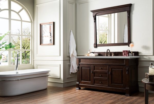 Brookfield 60 inch Single Bathroom Vanity in Burnished Mahogany With Eternal Serena Quartz Top