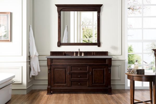 Brookfield 60 inch Single Bathroom Vanity in Burnished Mahogany With Grey Expo Quartz Top