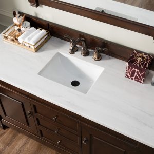 Brookfield 60 inch Single Bathroom Vanity in Burnished Mahogany With Arctic Fall Quartz Top