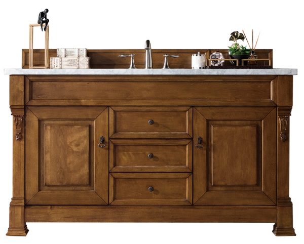 Brookfield 60 inch Single Bathroom Vanity in Country Oak With Carrara Marble Top Top