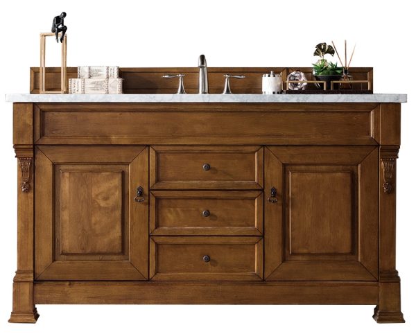 Brookfield 60 inch Single Bathroom Vanity in Country Oak With Arctic Fall Quartz Top