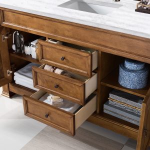 Brookfield 60 inch Single Bathroom Vanity in Country Oak With Arctic Fall Quartz Top