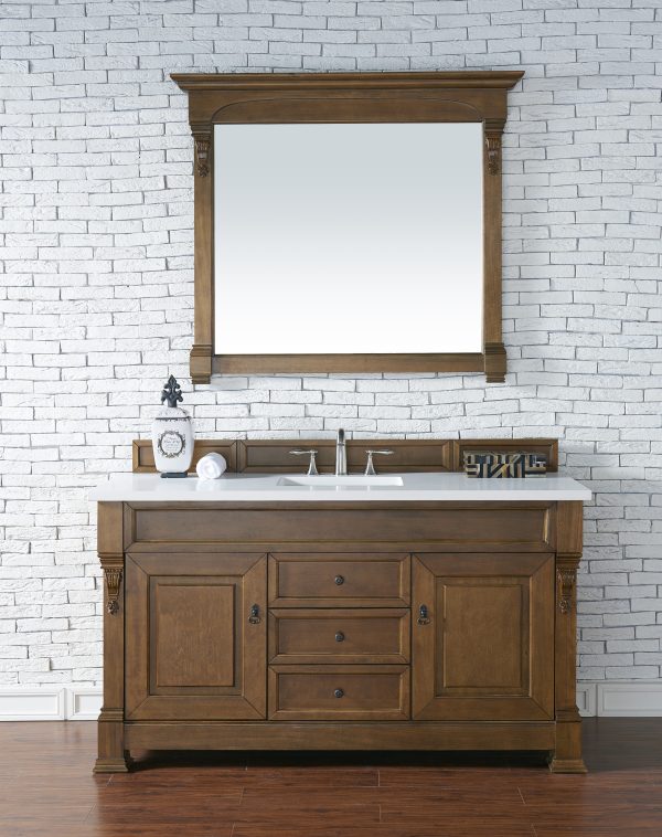 Brookfield 60 inch Single Bathroom Vanity in Country Oak With White Quartz Top