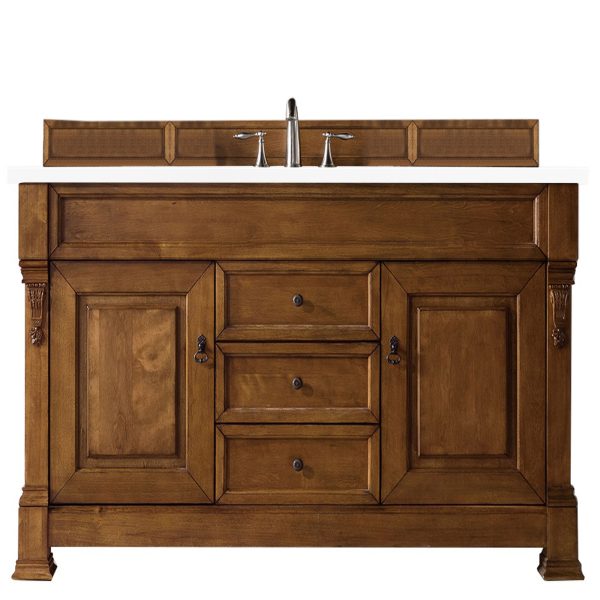 Brookfield 60 inch Single Bathroom Vanity in Country Oak With White Quartz Top