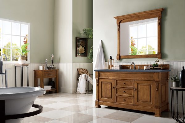 Brookfield 60 inch Single Bathroom Vanity in Country Oak With Charcoal Soapstone Quartz Top