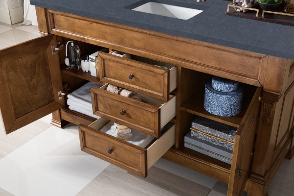 Brookfield 60 inch Single Bathroom Vanity in Country Oak With Charcoal Soapstone Quartz Top