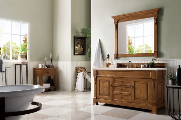Brookfield 60 inch Single Bathroom Vanity in Country Oak With Eternal Marfil Quartz Top