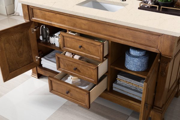 Brookfield 60 inch Single Bathroom Vanity in Country Oak With Eternal Marfil Quartz Top