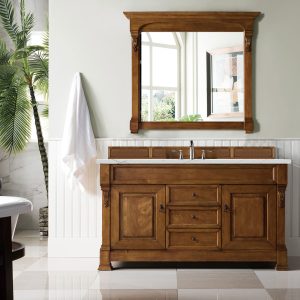 Brookfield 60 inch Single Bathroom Vanity in Country Oak With Ethereal Noctis Quartz Top