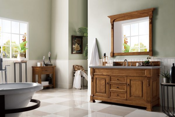 Brookfield 60 inch Single Bathroom Vanity in Country Oak With Grey Expo Quartz Top