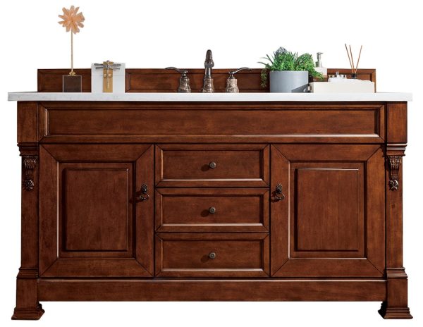 Brookfield 60 inch Single Bathroom Vanity in Warm Cherry With White Quartz Top