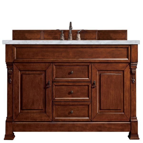 Brookfield 60 inch Single Bathroom Vanity in Warm Cherry With Carrara Marble Top Top