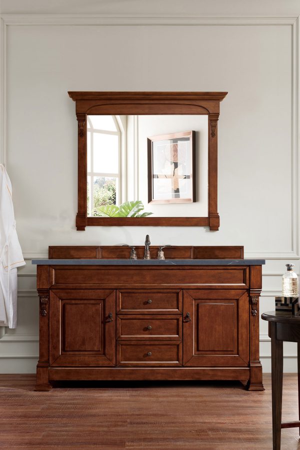 Brookfield 60 inch Single Bathroom Vanity in Warm Cherry With Charcoal Soapstone Quartz Top