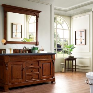 Brookfield 60 inch Single Bathroom Vanity in Warm Cherry With Charcoal Soapstone Quartz Top