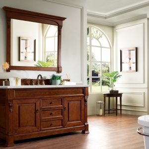 Brookfield 60 inch Single Bathroom Vanity in Warm Cherry With Eternal Jasmine Pearl Quartz Top