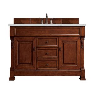 Brookfield 60 inch Single Bathroom Vanity in Warm Cherry With Ethereal Noctis Quartz Top