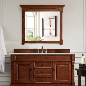Brookfield 60 inch Single Bathroom Vanity in Warm Cherry With Ethereal Noctis Quartz Top
