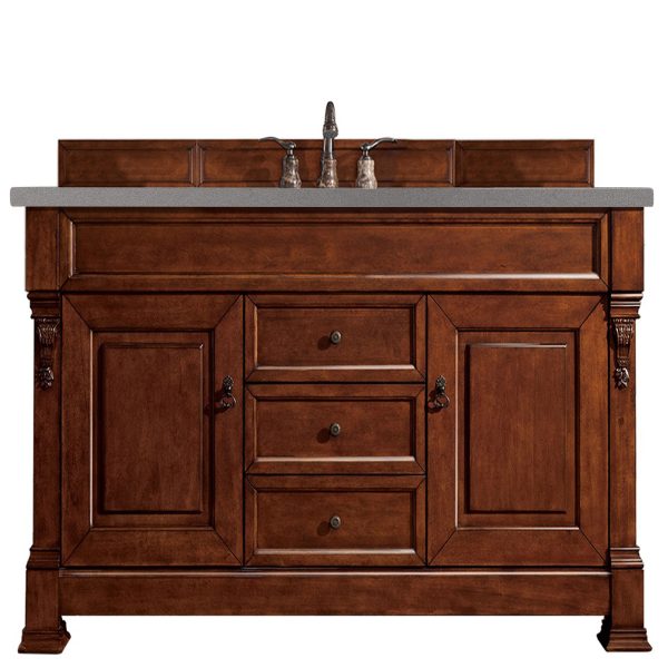 Brookfield 60 inch Single Bathroom Vanity in Warm Cherry With Grey Expo Quartz Top