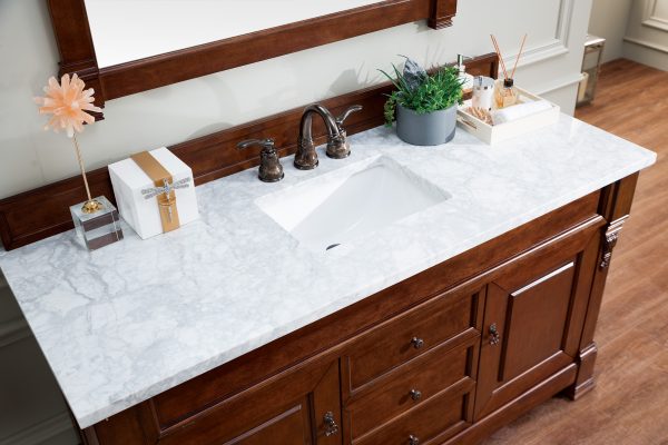 Brookfield 60 inch Single Bathroom Vanity in Warm Cherry With Carrara Marble Top Top