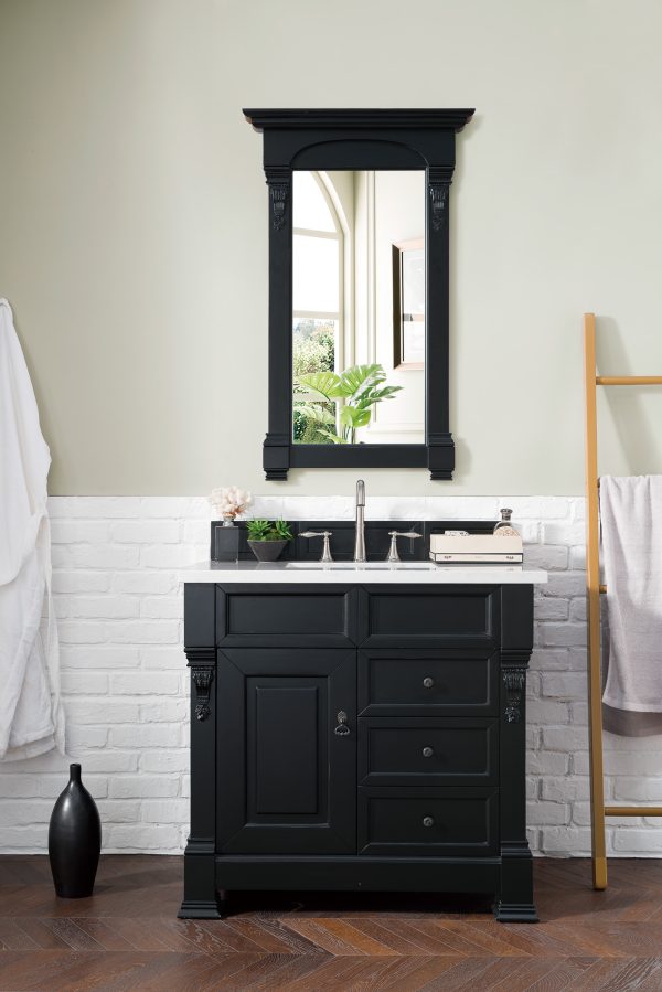 Brookfield 36 inch Bathroom Vanity in Antique Black With Arctic Fall Quartz Top