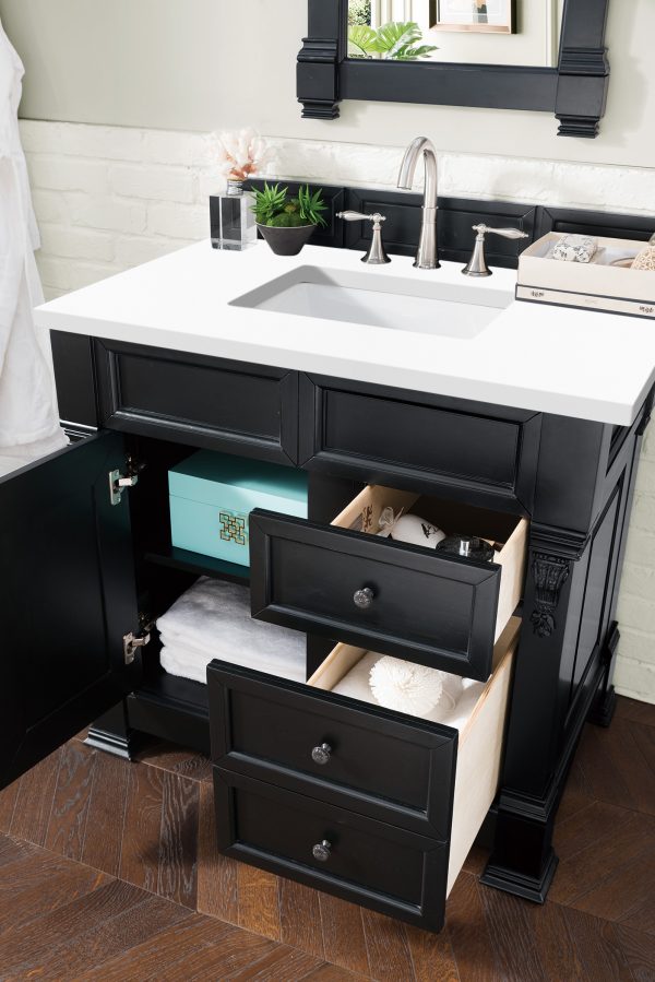 Brookfield 36 inch Bathroom Vanity in Antique Black With White Quartz Top