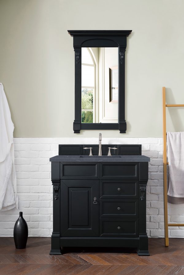 Brookfield 36 inch Bathroom Vanity in Antique Black With Charcoal Soapstone Quartz Top