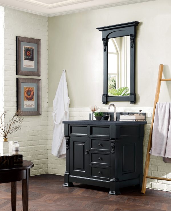 Brookfield 36 inch Bathroom Vanity in Antique Black With Charcoal Soapstone Quartz Top